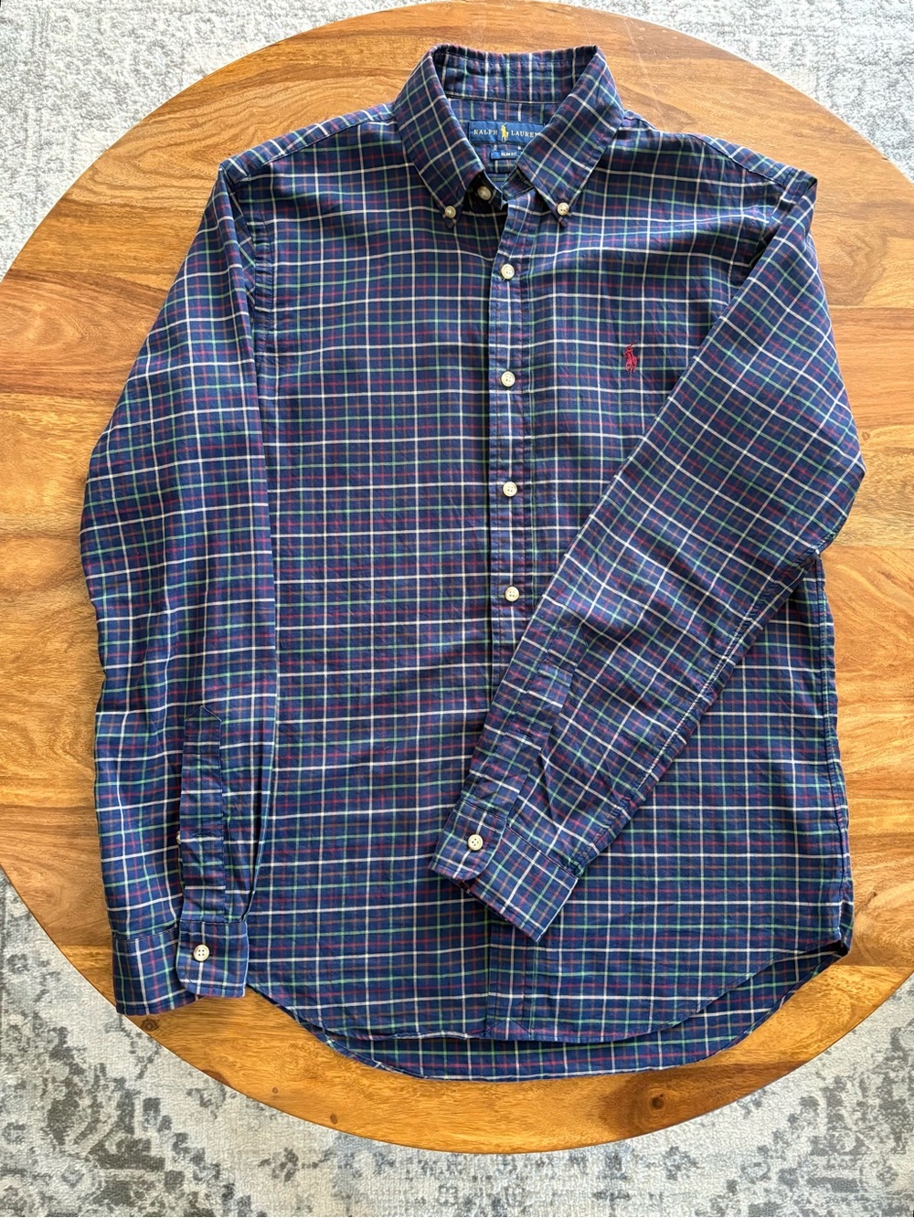Polo by Ralph Lauren Men’s Blue and Green Plaid Button-Down Shirt